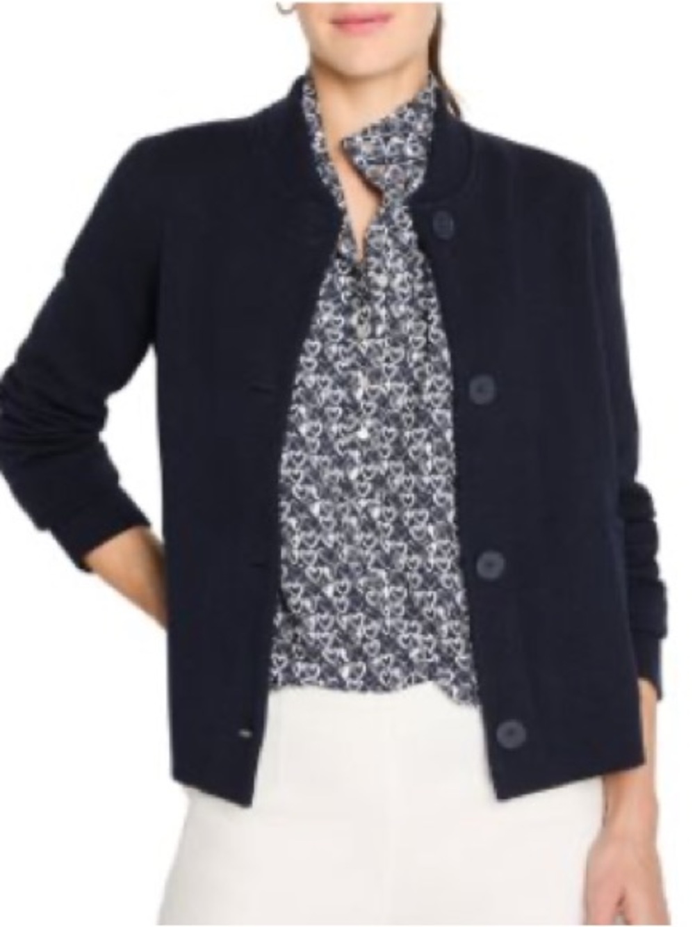 NIC+ZOE Crop Knit Bomber Jacket, NAVY, size Medium, NWOT